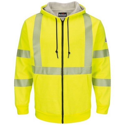 Bulwark™ Hi-Visibility Zip-Front Hooded Fleece Sweatshirt w/Waffle Lining - Yellow/Green